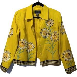 Vintage Sunflower Yellow Linen Blend Lined Jacket Size 10